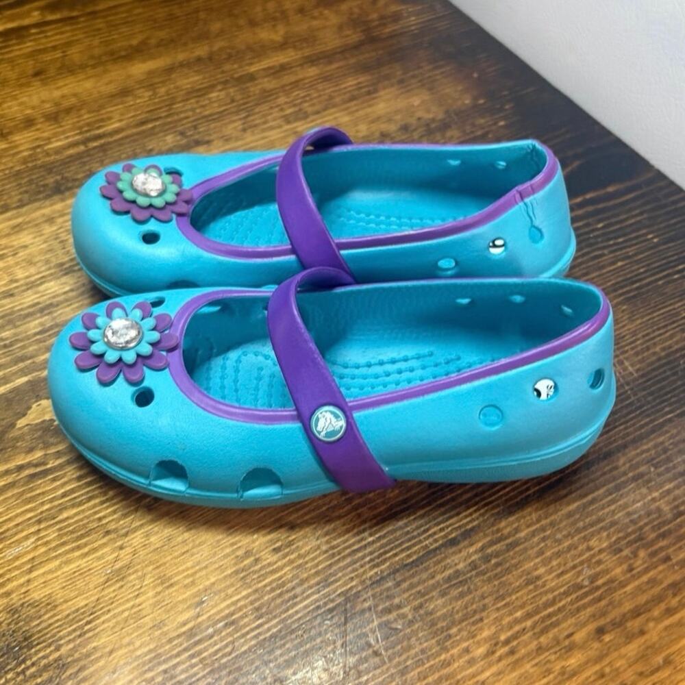 Crocs blue and purple Mary Jane flats size c9